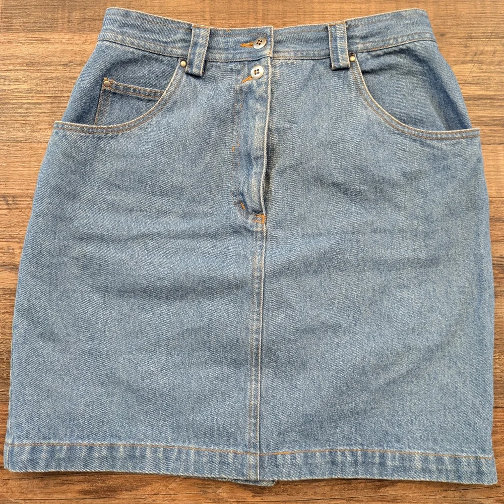 Vintage Together! High Waisted Denim Mini Skirt Lace Buttons Floral Pockets Sz 8